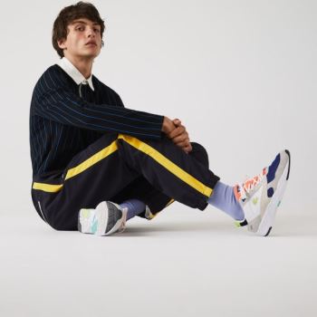 Lacoste Contrast Striped Water-Repellant Tracksuit Pants Pánské - Kalhoty Tmavě Blankyt Blankyt / Žl